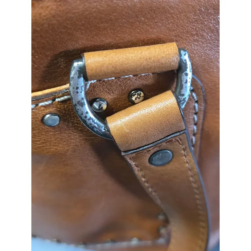 Michael Kors Vintage Astor Studded Leather Satchel Bag Cognac Tan Y2K